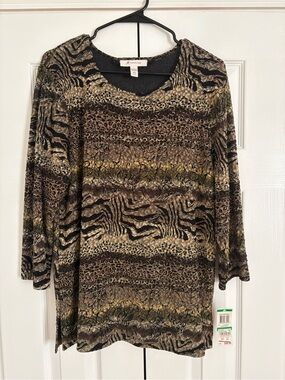 JM Collection Black and Tan Animal Print Tunic Top